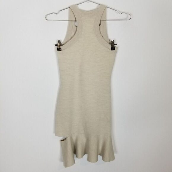 Burberry Women' Oatmeal Saadia Peplum Mini Dress Sz S Wool Blend Designer Party - Picture 4 of 8